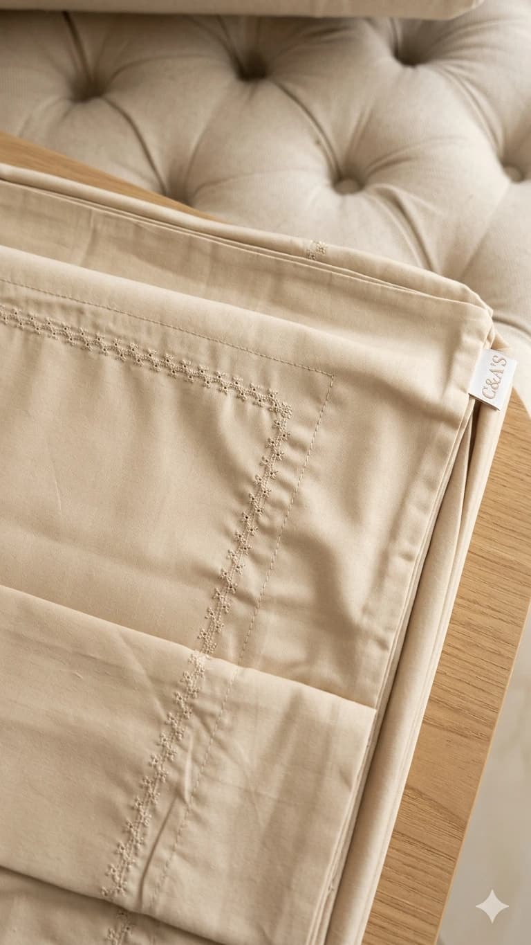 Jogo de Cama Belline beje com Bordado - 100% Algodão 300 fios Queen