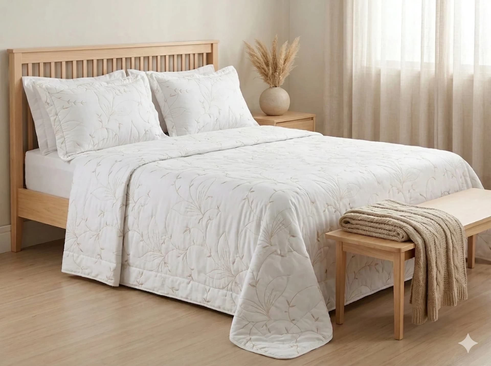 Cobre Leito Casa Rara Hipercal 200 Fios Bordado Floral Branco Casal - Foto 3