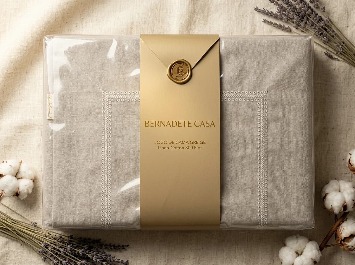 Jogo de Cama Greige com bordado Bernadete Casa - composto 300 Fios